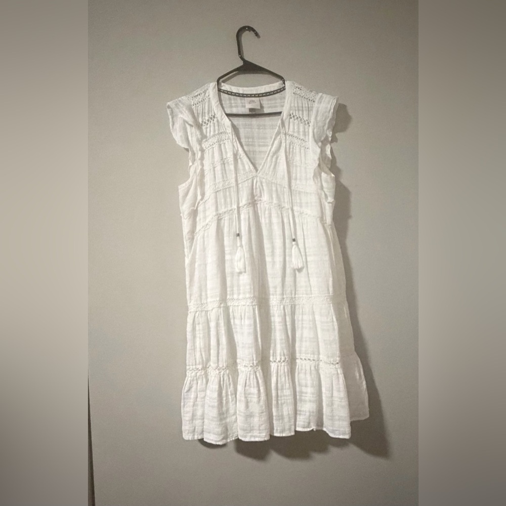 Knox Rose Women's White 100% Cotton Tassel Tiered Dress